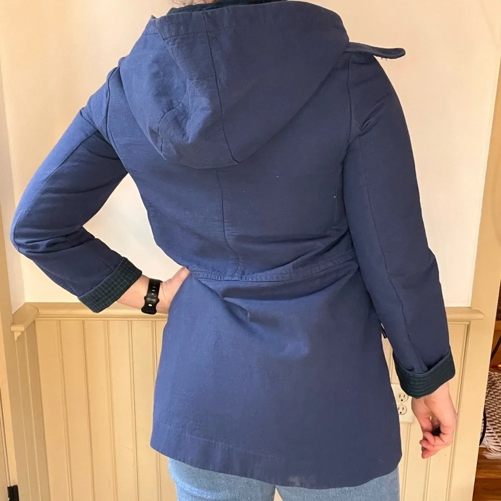 ANTHROPOLOGIE CARTONNIER Navy Blue Brown Toggle Hooded Cadet Coat Zip Jacket S